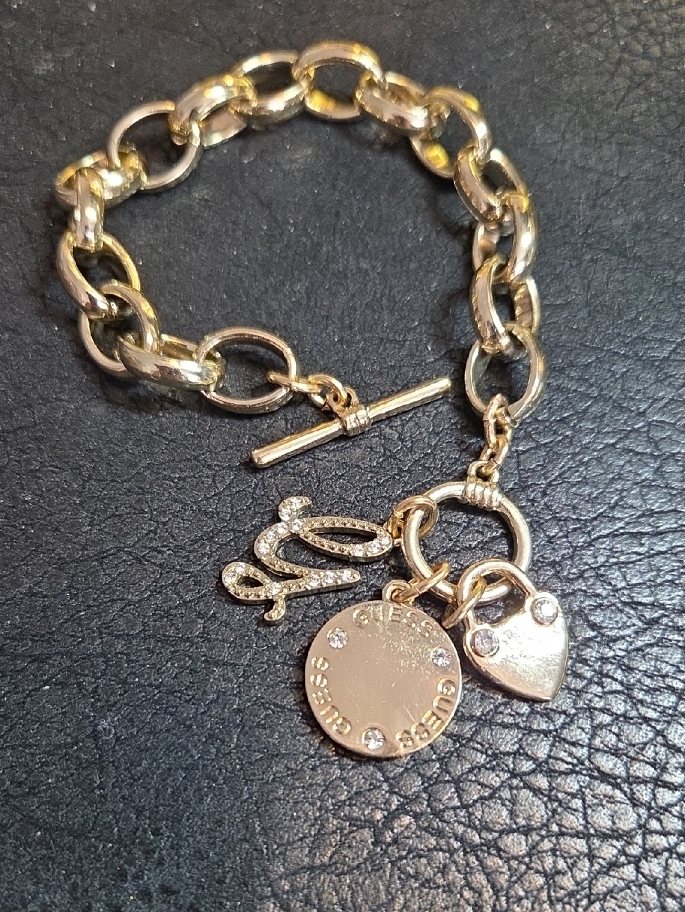 Vintage Guess Gold-Tone 3 Charm Toggle Bracelet